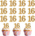 LcingTify 50 PCS Edible 16th Birthday Cupcake Toppers Gold Wafer Paper Sweet 16