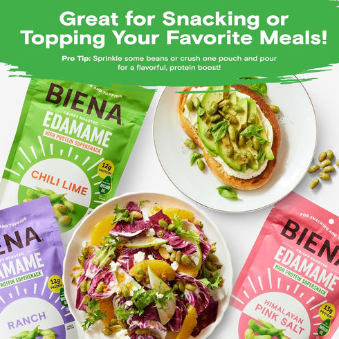 12g-13g 3-Pack 4.75oz Pack Biena Crispy Roasted Edamame Beans Snack High Protein Snack for Adults & Kids, Protein per