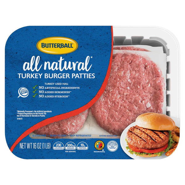 Butterball Fresh All Natural 7% Fat Turkey Burger Patties, 16 oz