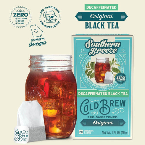 20 Pack 4 Southern Breeze Decaf Cold Brew Sweet Tea Original Iced Tea with Black Tea and Zero Carbs Zero Sugar