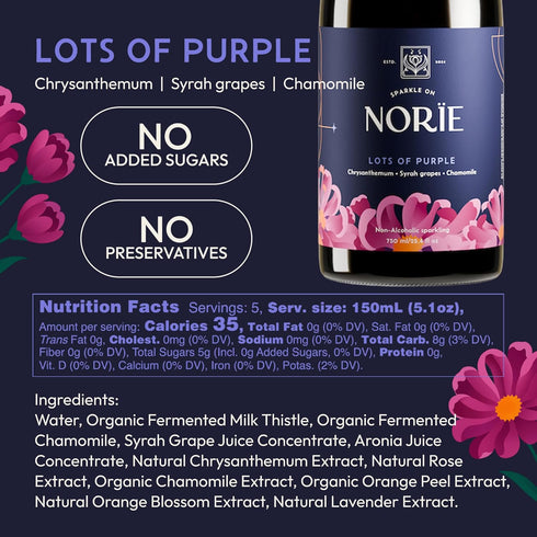 750ml Nore Lots of Purple Award-Winning Non-Alcoholic Sparkling Blend with Syrah Grapes, Chamomile & Chrysanthemum