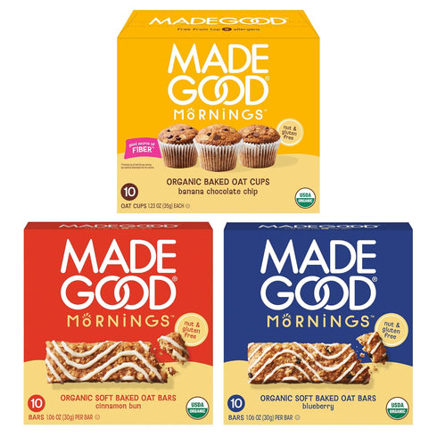 MadeGood Mornings Soft-Baked Oat Bars & Oat Cups Variety Pack (30 count)