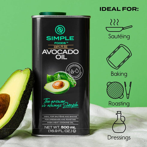 100% Simple Foods Avocado Oil - Pure, Non-GMO, High Smoke Point, Mild Flavor