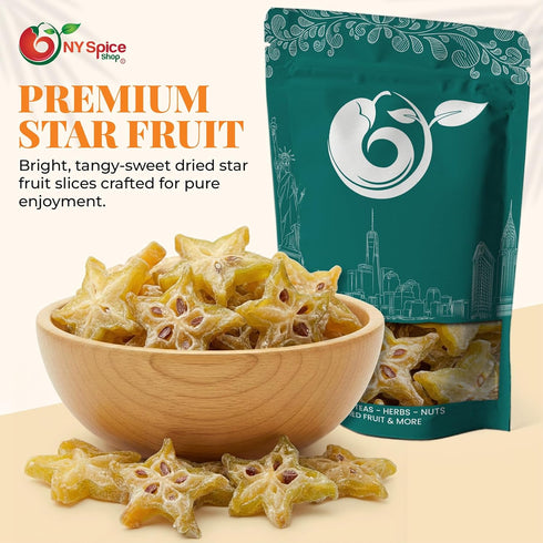 5 NY Spice Shop Dried Star fruit - Pound Dehydrated starfruits Snacking - Chewy dried star fruit for Baking Smoothies