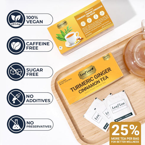 40 100% LeafLea Turmeric Ginger Cinnamon Tea Bags, Natural Ingredients Herbal Tea, Turmeric Ginger Herbal Blend