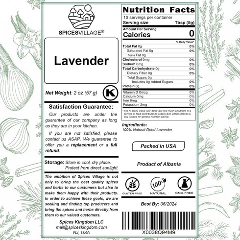 SPICES VILLAGE Lavender - 2 oz Dried Lavender Buds for Food, Herbal Tea, Potpourri, Wedding Confetti, Kosher, Gluten