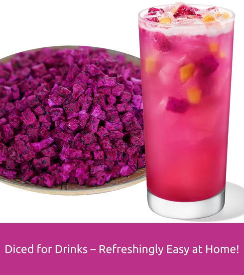 170g/6.0 Oz, 100% KAMVIVA Vietnam's Freeze Dried Dragon Fruit, Natural, Diced Dragonfruit, Red Pitaya Dry, No Sugar