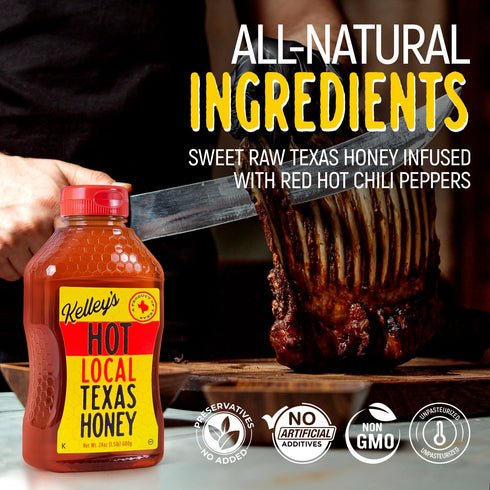 24 Oz 100% Kelley's Hot Honey, Unfiltered Raw Honey Infused with Chili Pepper Rich Flavor for BBQ, Fried Chicken