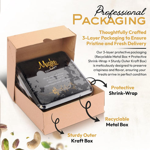 1.65lb/750g Mughe Gourmet Luxury Baklava Pastry Metal Gift Box - - Rich Pistachios, Walnuts, Cashews Double Layered