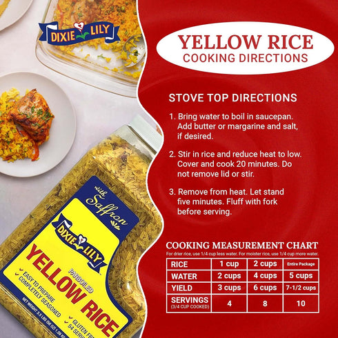3.5lb Dixie Lily - Yellow Rice Dinner - Long Grain Parboiled With Vegetables, Turmeric, Mexican Saffron, Flavorful