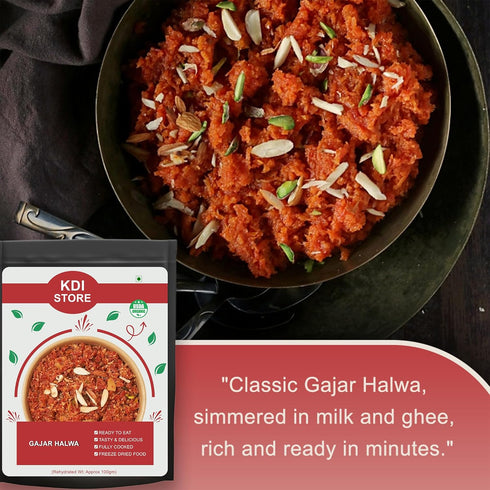 Store 65g KDI Gajar Halwa, Ready to Eat Traditional Indian Carrot Dessert with Dry Fruits, Freeze Dried