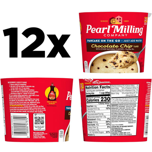 2.11oz (12 Pack) Pearl Milling Company Pancake Cups, Chocolate Chip, Cups