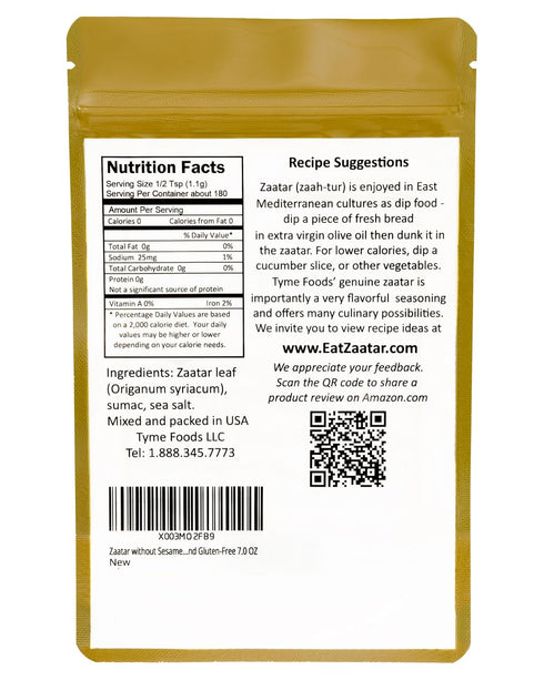 Tyme Foods Zaatar without Sesame - Gluten-Free Zatar Seasoning with Genuine Hyssop, 7.0 OZ