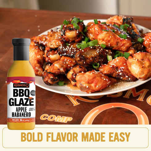 16 Oz Kosmos Q Apple Habanero BBQ Glaze, Sweet and Spicy Glaze for Ribs, Pork, Chicken, or Brisket, Bold Apple Sauce