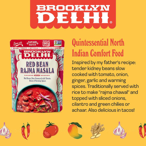 10oz, Pack 1 Brooklyn Delhi Red Bean Rajma Masala Pouches - Ready to Eat, Microwavable Entree - Vegan, Gluten Free