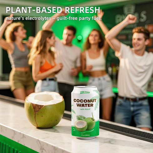 VIIBI 11 Oz (Pack 24 Coconut Water with Pulp, Low Calorie All-Natural Drink with Electrolytes, NO added Sugar, Smart