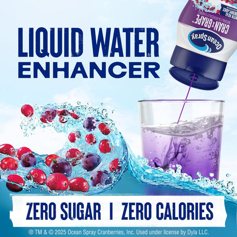 (4 96 Ocean Spray Liquid Water Enhancer, Cran-Grape, Zero Sugar with Real Cranberry Juice Bottles, Makes Flavored Water