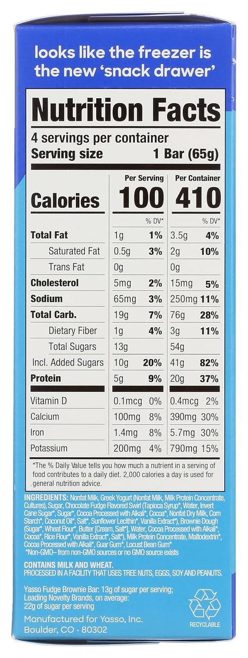 Frozen 14 YASSO Fudge Brownie Greek Yogurt Bars, FZ