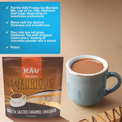 10 oz KAV DECADENT Barista Salted Caramel Chocolate Luxurious Beverage Mix | Sweet & Savory Flavor, Perfect for Hot