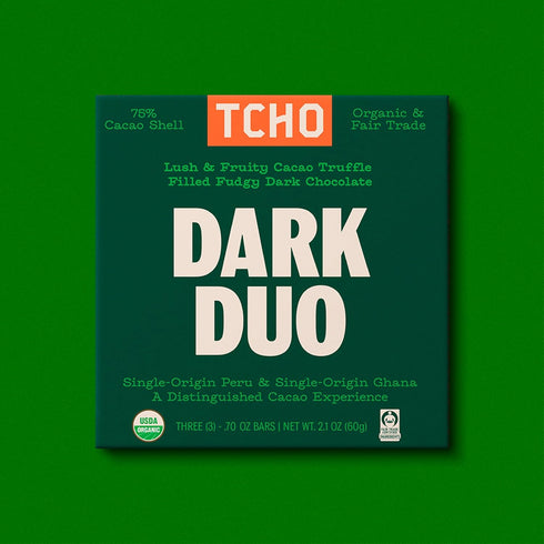 75% (10 pack) (2.1oz TCHO Dark Duo Dark Chocolate Bars | Plant Based, Organic & Fair Trade | Non GMO, Non-Dairy, Vegan