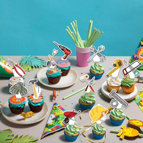 25 Pcs Tools Cake Topper, Cupcake Toppers for Tools Party Decorations, Tool Birthday Party Supplies