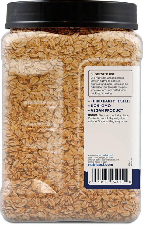 (2 LB) 5g Nutricost Pantry Organic Rolled Oats - Fiber Per Serving, USDA Organic, Vegan, GMO-Free