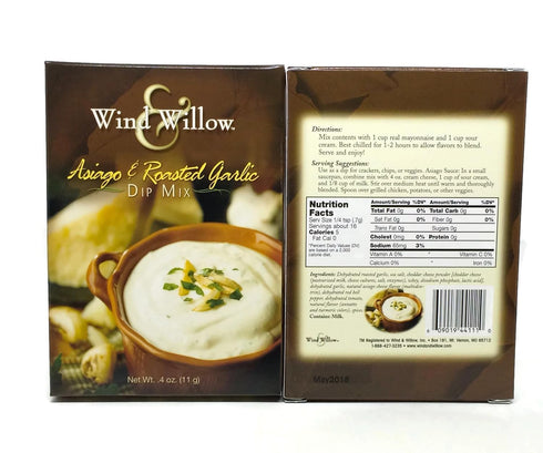 Wind & Willow Dip Mix Variety Bundle: 4 Flavor Pack - Cheesy Bacon, Roasted Red Pepper, Asagio, Fiesta Ranchero