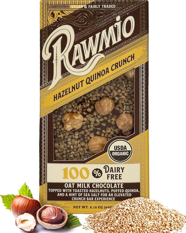 Rawmio Hazelnut Quinoa Crunch Bark - Vegan Chocolate Bars - 2.12 oz,