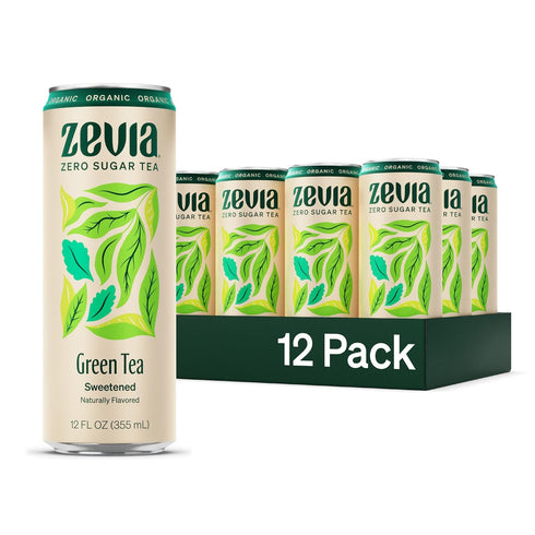 Zevia Zero Sugar Tea, Green Tea, 12 oz Cans (12-Pack) Naturally Sweetened,