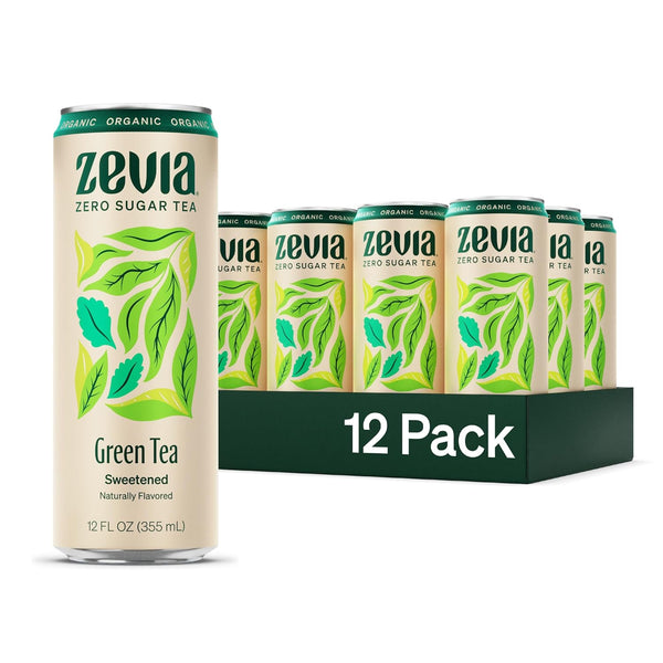Zevia Zero Sugar Tea, Green Tea, 12 oz Cans (12-Pack) Naturally Sweetened,