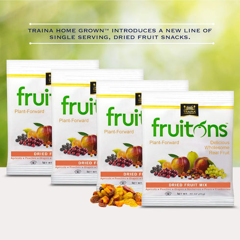 .75 oz (Pack 18) Traina Home Grown Fruitons Sun Dried Fruit Mix Apricots, Peaches, Grapes, Nectarines, Pears