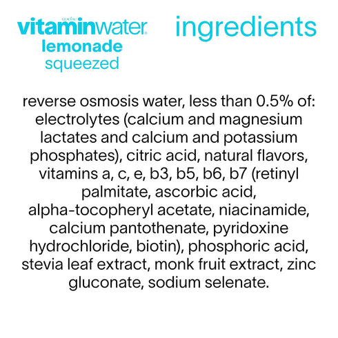 20 oz 12 pack vitaminwater Zero Sugar Squeezed Lemonade Nutrient Enhanced Flavored Water Beverage, fl Bottles