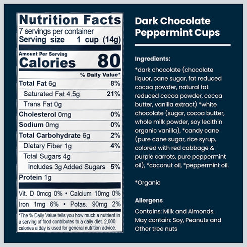 85% 3.45 oz (Pack 6) Chocxo Dark Chocolate Peppermint Cups - Lower Sugar Christmas Candy, Organic Cacao, NonGMO, Keto