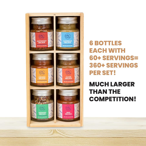 Set Set (Set 6) BBQ Rub Gift - Spice Gift in Premium Wooden Box - Great Grilling Gift for Father's Day, Christmas