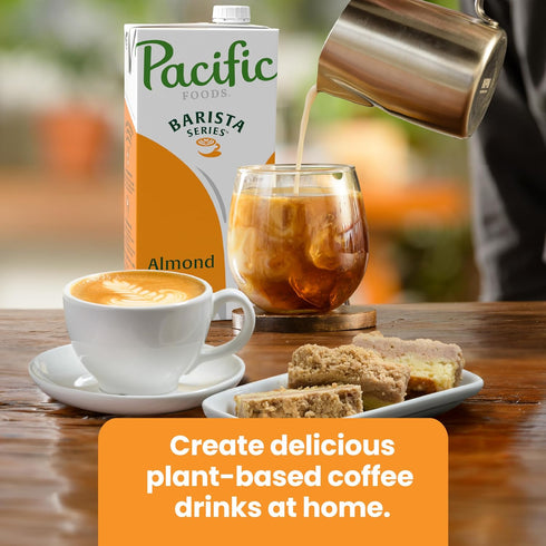 32 oz (Pack 4) Pacific Foods Barista Series Original Almond Milk, Plant Based Milk, Carton