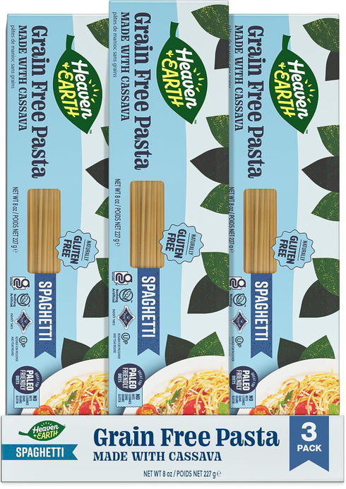 Heaven & Earth Grain Free Pasta, Cassava Spaghetti Pasta, 8oz (3 Pack)