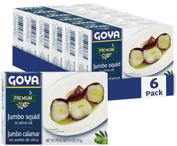 Goya Premium Jumbo Squid Octopus Style in Olive Oil, 4 oz Cans