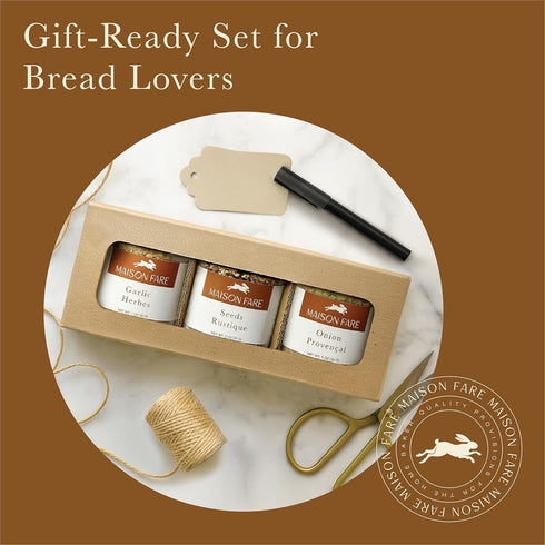 Set 3 Set of Artisan Bread Seasoning Mixes Garlic Herbs with Black Garlic, Seed Blend, and Toasted Onion With Lemon |