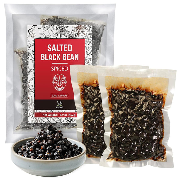 Soeos Salted Black Bean Spiced, 15.9 oz (226g*2 Pack), Chinese Fermented Black
