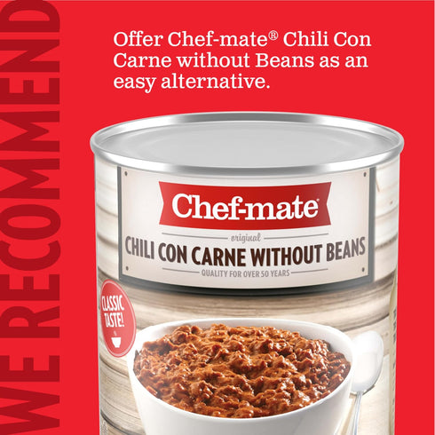 6 lb 11 oz (#10 Chef-mate Beef Chili, Canned Beans with Meat, Can Bulk)