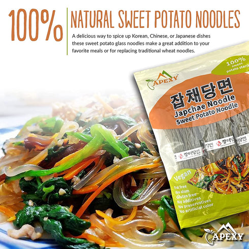 APEXY 100% 24oz (680g) (Pack 2) Sweet Potato Glass Noodles, Japchae Noodles, Korean Vermicelli Pasta, Fat-free