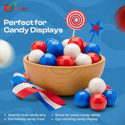 1 Inch 250 NY Spice Shop Red, White & Blue Gumballs - Large Gumballs For Gumball Machine - Gumball Vending Machine