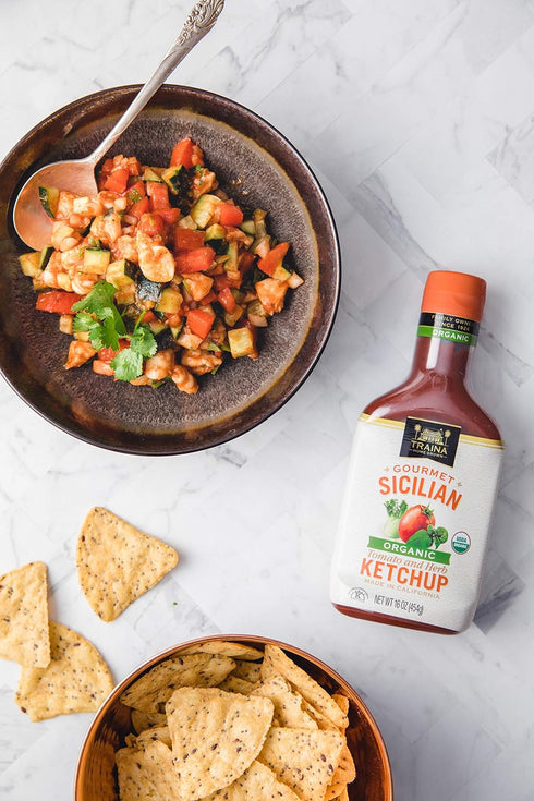 16 oz Traina Home Grown Gourmet Sicilian Organic Tomato And Herb Ketchup - Certified Organic, No Corn Syrup, Non GMO