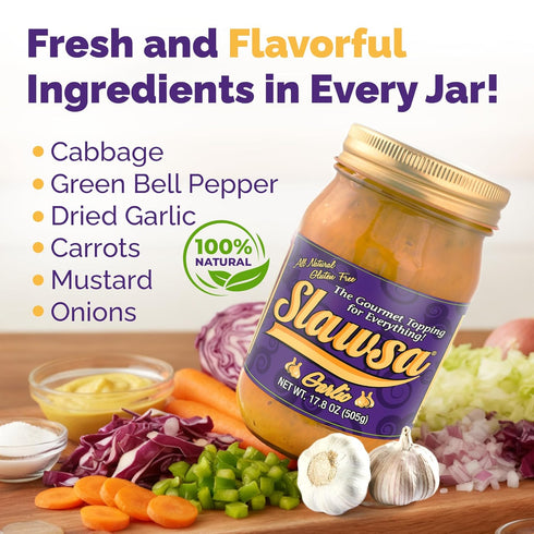 2-Pack Garlic Burger Relish Slawsa Gourmet Cabbage Topping with Real Garlic | Gluten-Free, Vegan, All-Natural