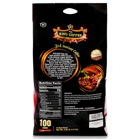 3 1 100 Packets Pack TNI King Coffee in Instant Vietnamese Coffee, Single Serve - Individual Pocket Size Sachet Sticks