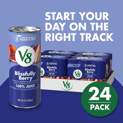 V8 100% 8 oz (24 Pack) Blissfully Berry Fruit and Vegetable Juice, fl Can