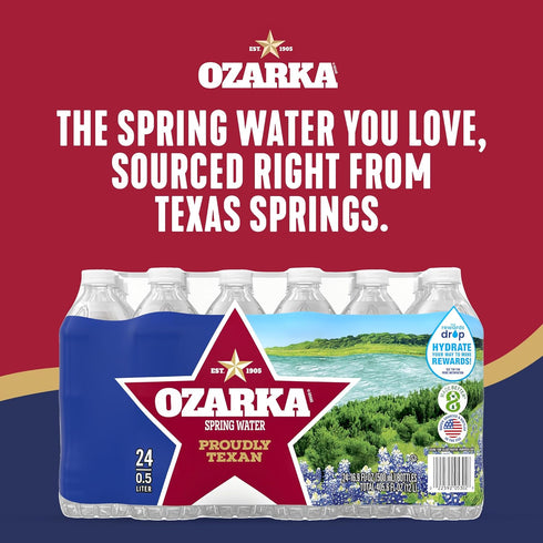 Ozarka 16.9 Oz (24-Pack) Texas Spring Water Bottles - Still Bottled Water Enhanced with Naturally Occurring Minerals