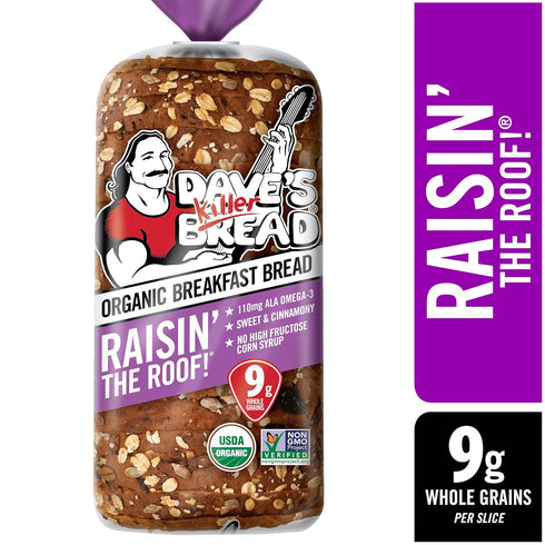 18 oz Dave's Killer Bread Raisin' the Roof!, Cinnamon Raisin Organic Breakfast Bread, Loaf