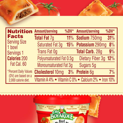 7.5 OZ (12 Chef Boyardee Beef Ravioli in Pasta Sauce, Microwave Food, Microwaveable Bowl Bowls)