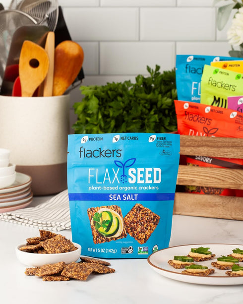 Flackers Organic Sea Salt Flaxseed Crackers, 5 Ounce, Gluten Free, Non GMO, Vegan Snack